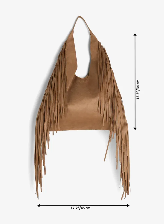 Faux Suede Slouchy Fringe Tote Bag – image 5