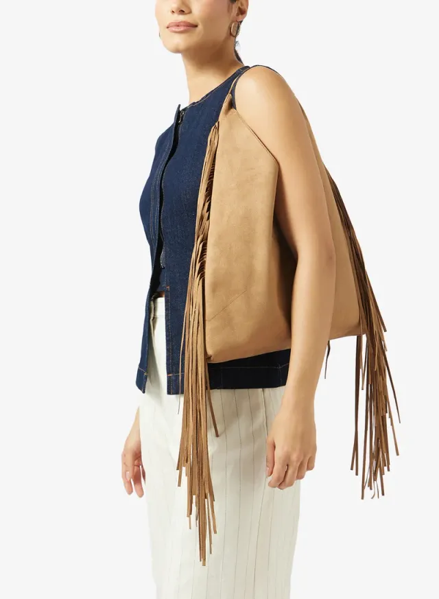 Faux Suede Slouchy Fringe Tote Bag – image 6