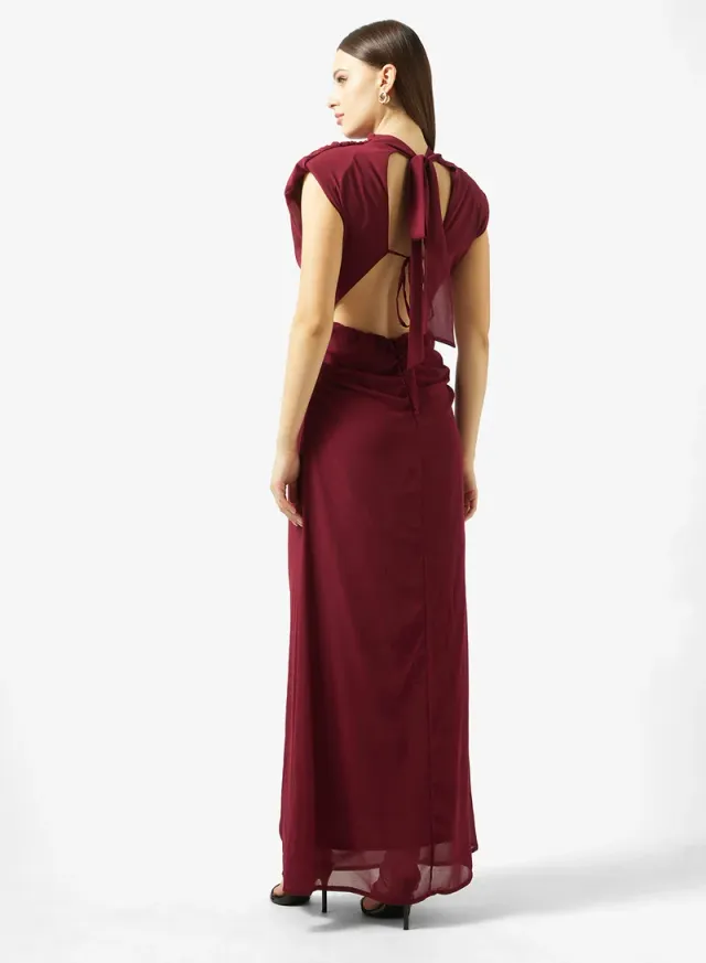 Built Up Shoulder Open Back High Neck Maxi Dress – image 2