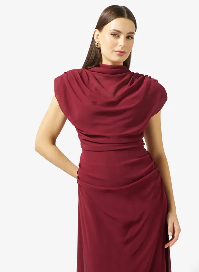 Built Up Shoulder Open Back High Neck Maxi Dress – image 3