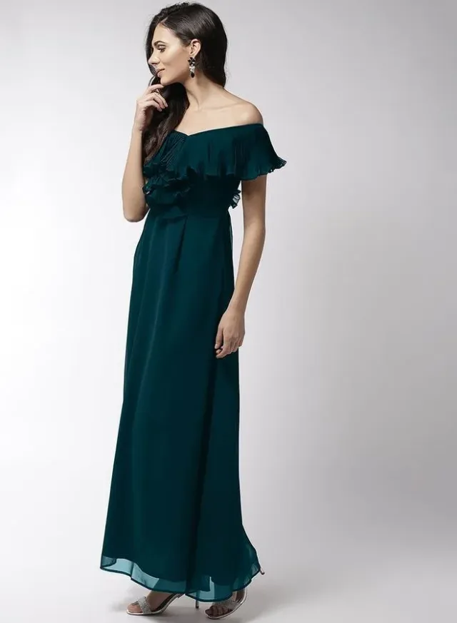 Mish Off Shoulder Neck Ruffle Detail Flared Hem Maxi Dress – image 3