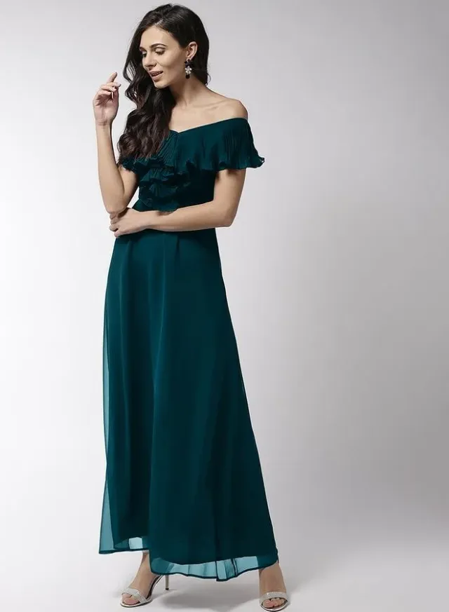 Mish Off Shoulder Neck Ruffle Detail Flared Hem Maxi Dress – image 4
