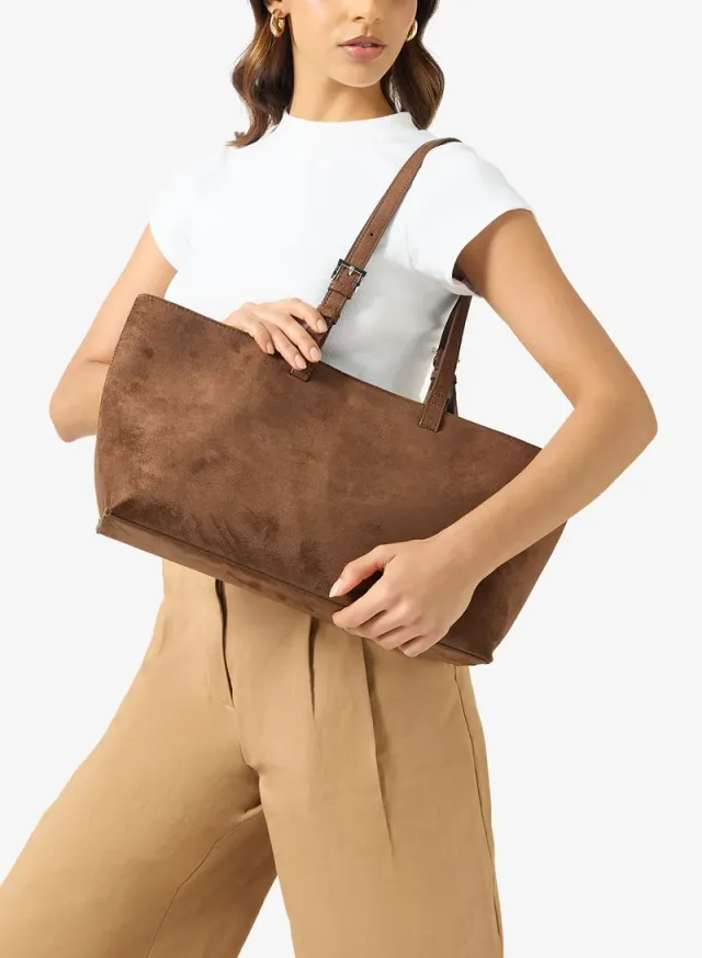 Suede East-To-West Tote Bag With Buckle