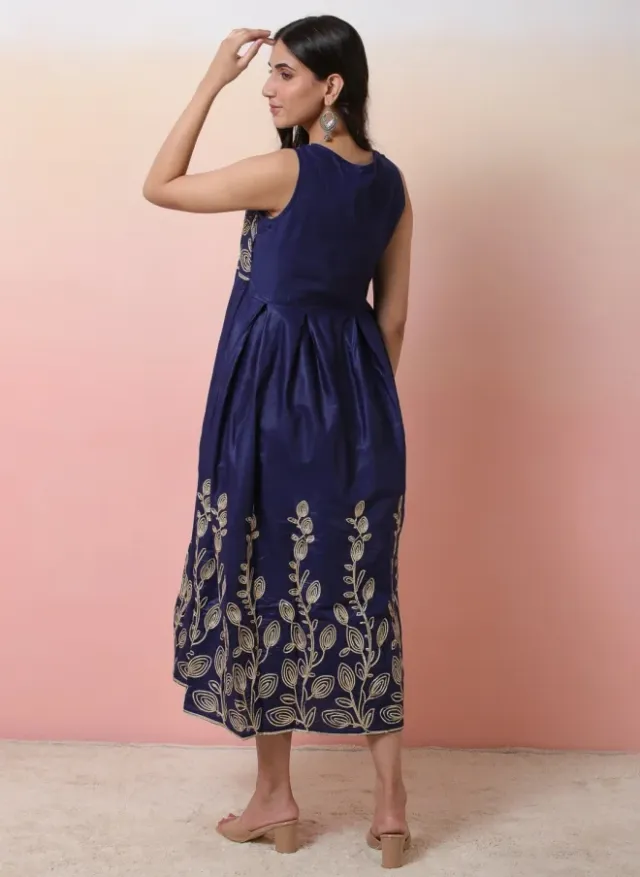 Navy Blue Embroidered Midi Dress for Women – image 4