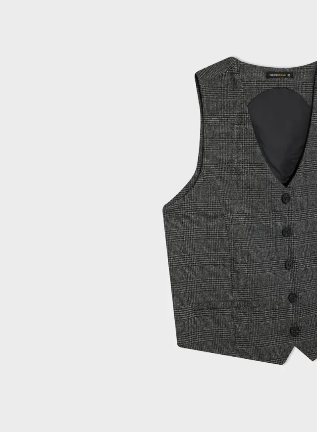 V-Neck Plaid Buttoned Blazer Vest – image 3