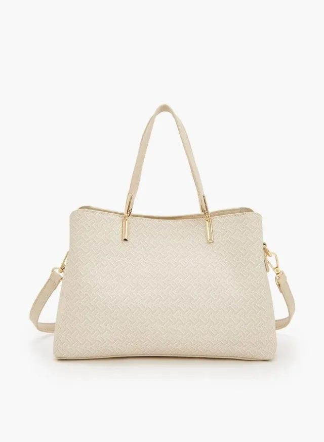 Monogram Print Tote Bag With Detachable Strap