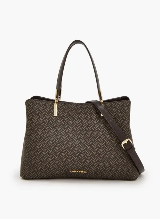 Monogram Print Tote Bag With Detachable Strap