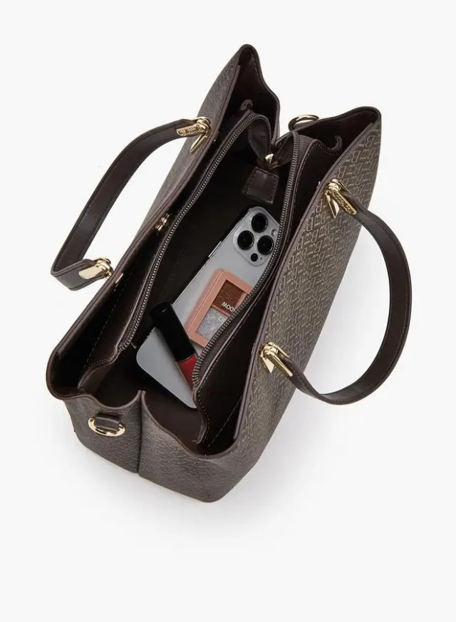 Monogram Print Tote Bag With Detachable Strap – صورة 7