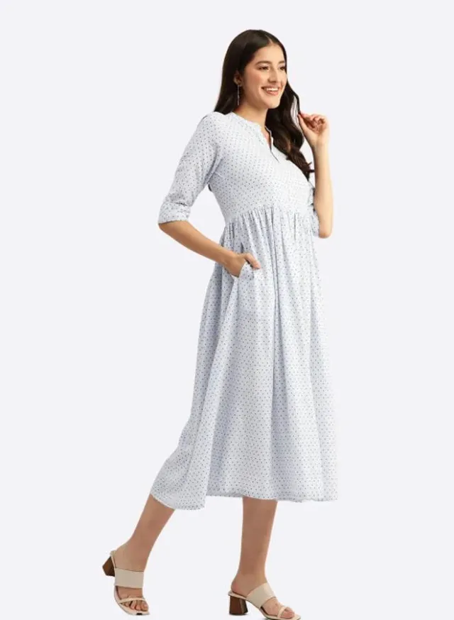 Polka Dots Printed Fit and Flare Midi Dress – image 3