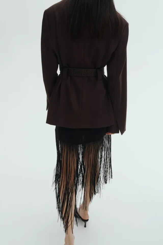 Belted lapelless blazer – image 5