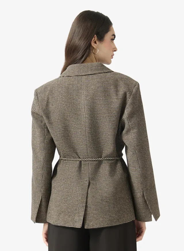 Checked Single Breasted Belt Detail Blazer – image 2