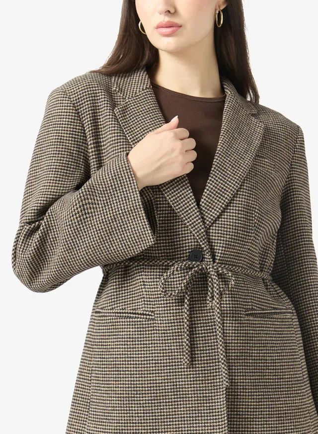 Checked Single Breasted Belt Detail Blazer – image 3