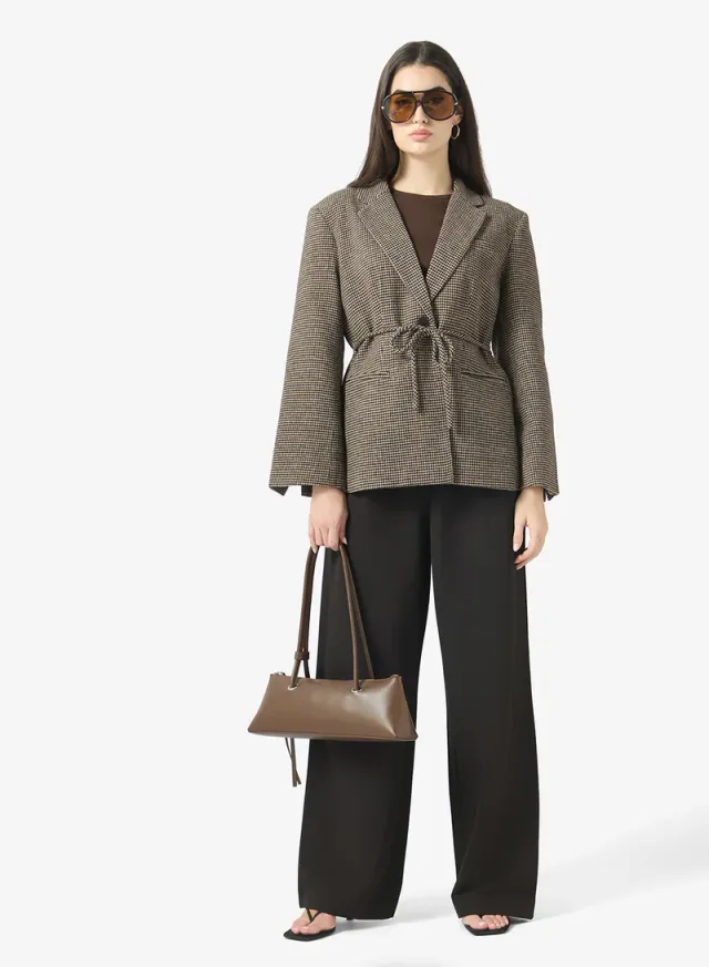 Checked Single Breasted Belt Detail Blazer – image 4