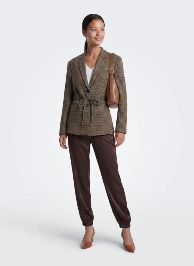 Checked Single Breasted Belt Detail Blazer – image 6