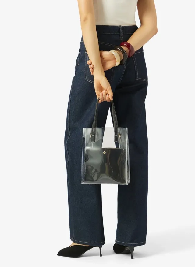 Top Handle Contrast Trim Tote Bag