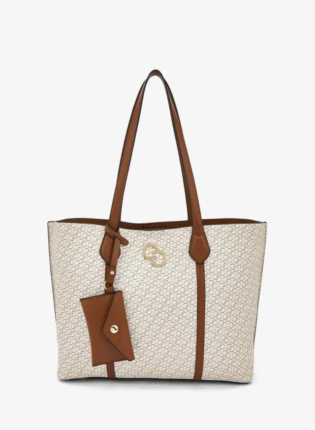 All-Over Monogram Print Tote Bag With Button Closure And Coin Pouch