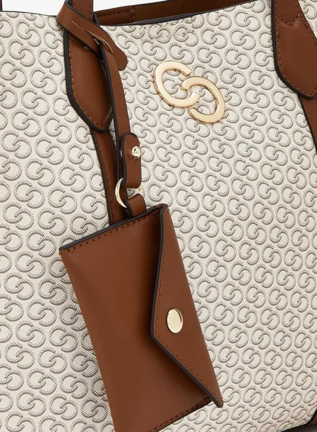All-Over Monogram Print Tote Bag With Button Closure And Coin Pouch – صورة 3