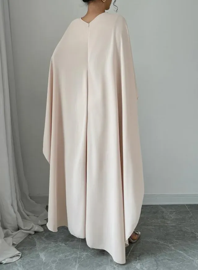 Beige Wrap Front Cape Maxi Dress – image 3