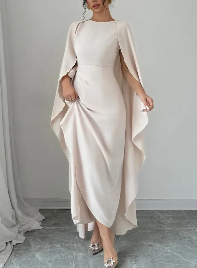 Beige Wrap Front Cape Maxi Dress – image 5