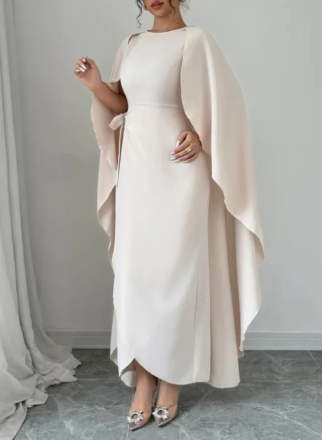 Beige Wrap Front Cape Maxi Dress – image 6