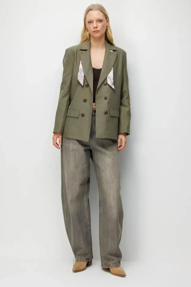 MIXRAY Long Sleeve Button Closure Patch Blazer – صورة 2