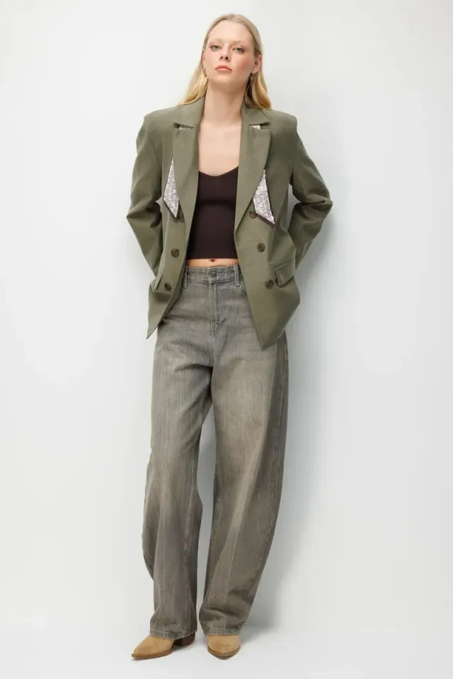 MIXRAY Long Sleeve Button Closure Patch Blazer