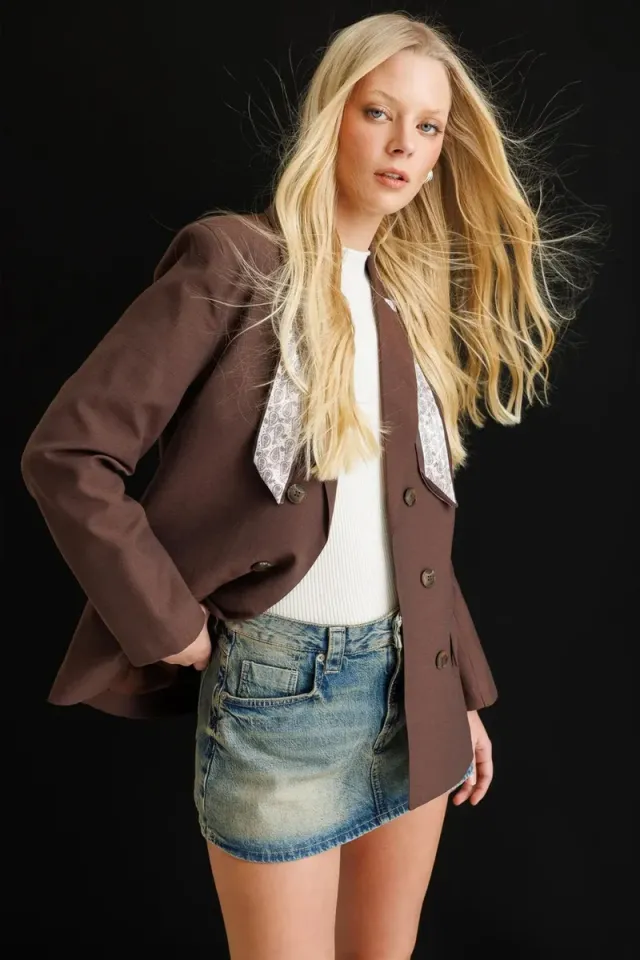 MIXRAY Long Sleeve Button Closure Patch Blazer – image 4