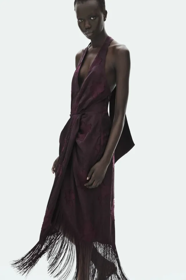 Fringed jacquard-weave dress