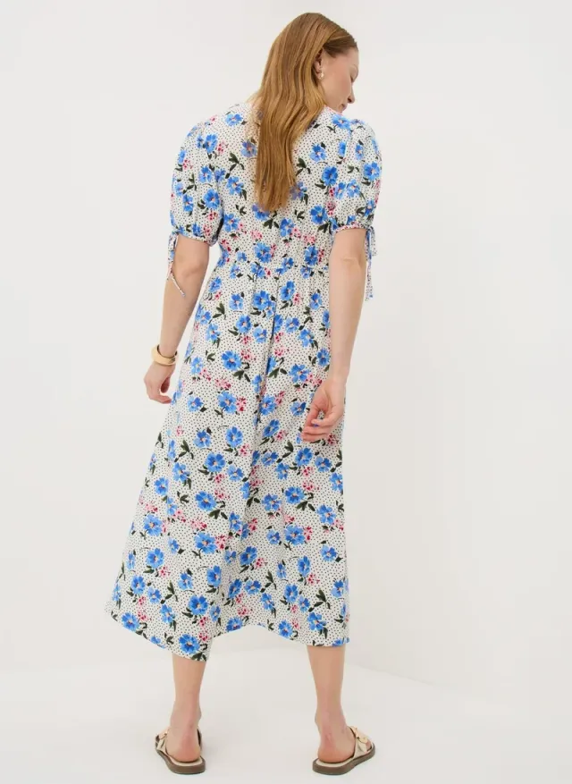 Blue Large Floral Midi Tea Dress – صورة 2