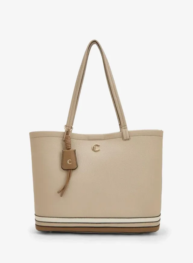 Striped Tote Bag With Button Closure