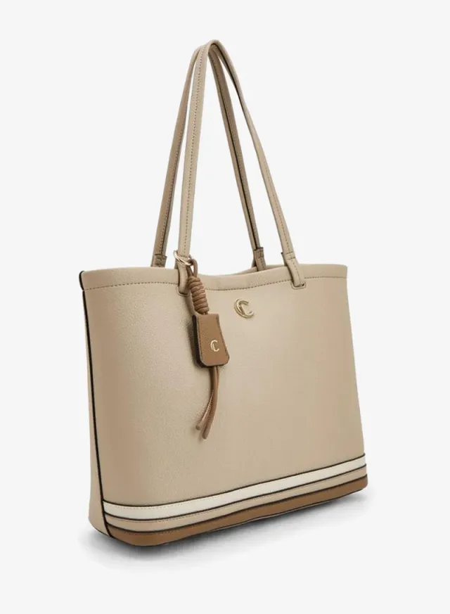 Striped Tote Bag With Button Closure – صورة 3