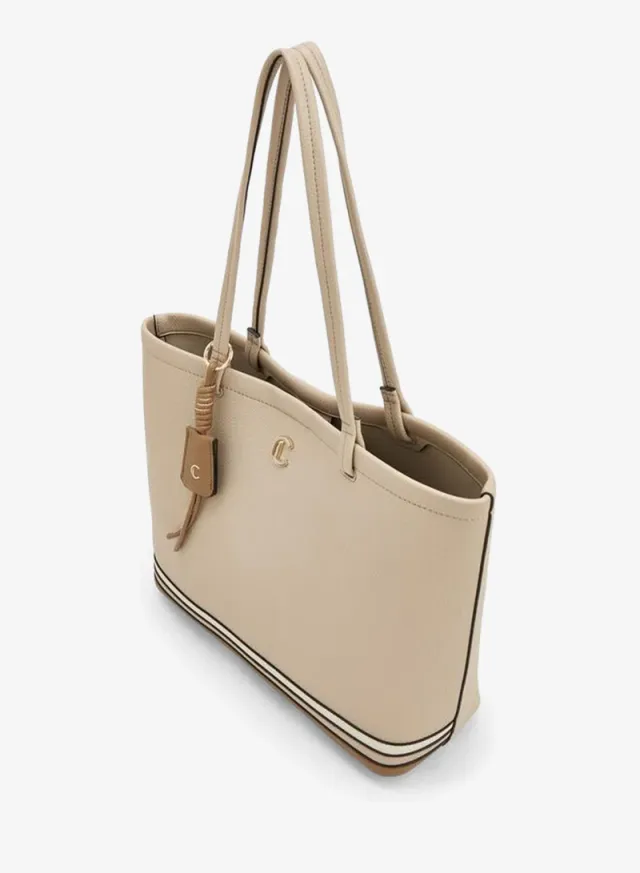 Striped Tote Bag With Button Closure – صورة 5