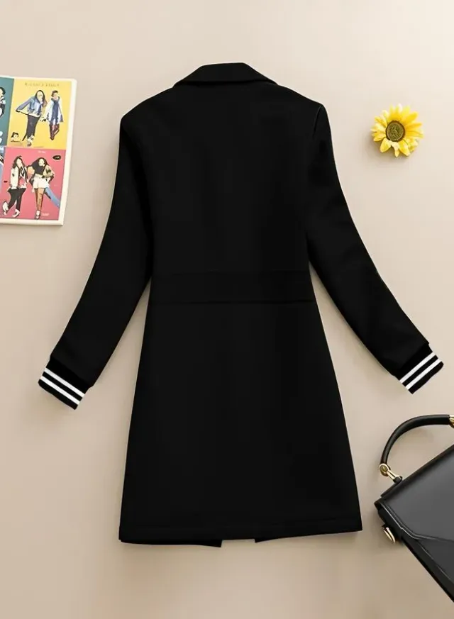 Black Midi Blazer with Stripe Detail – image 2