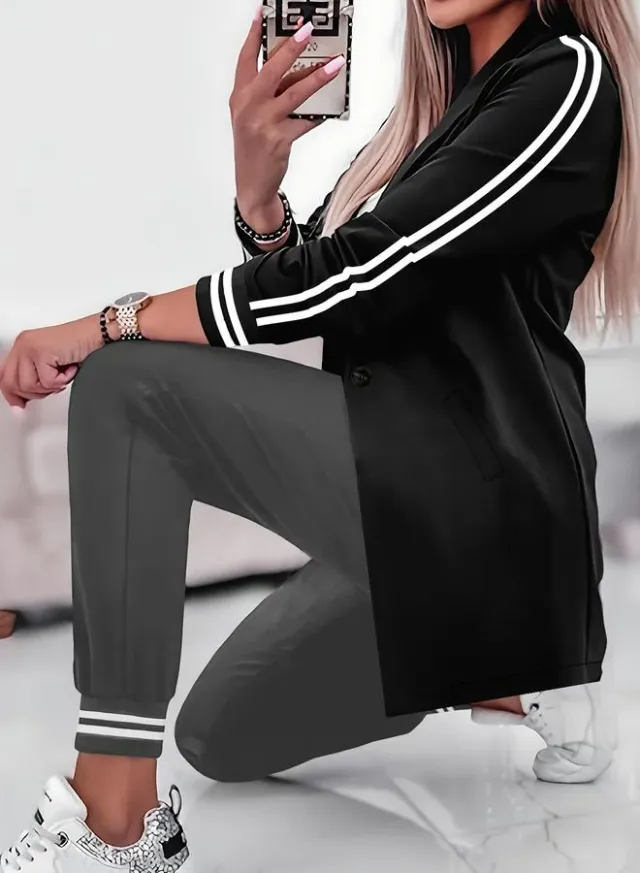 Black Midi Blazer with Stripe Detail – image 3