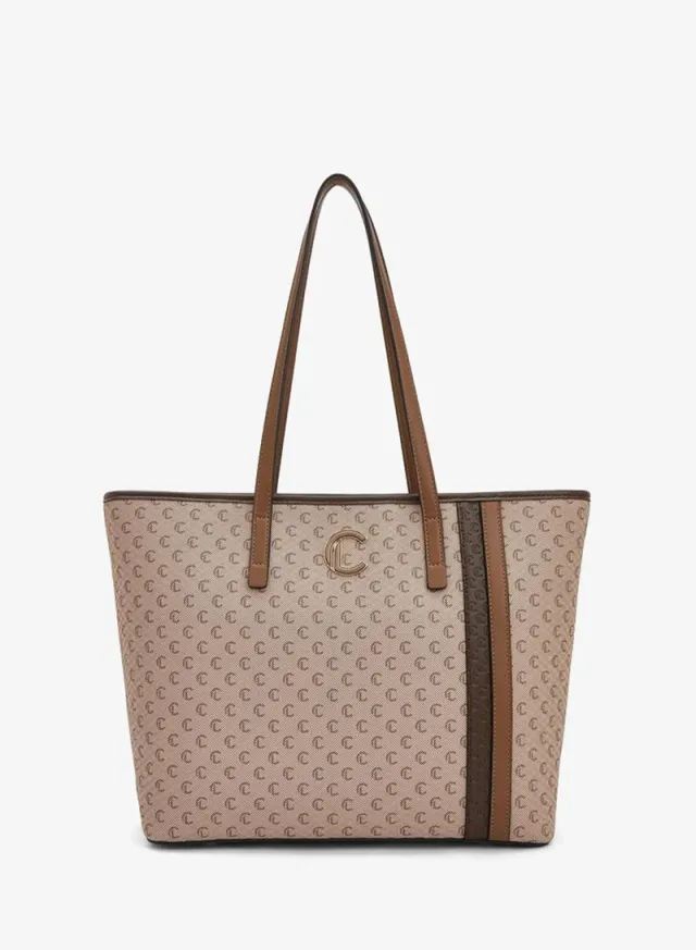 Monogram Print Tote Bag With Zip Closure