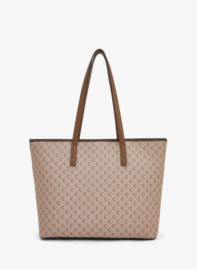 Monogram Print Tote Bag With Zip Closure – صورة 2