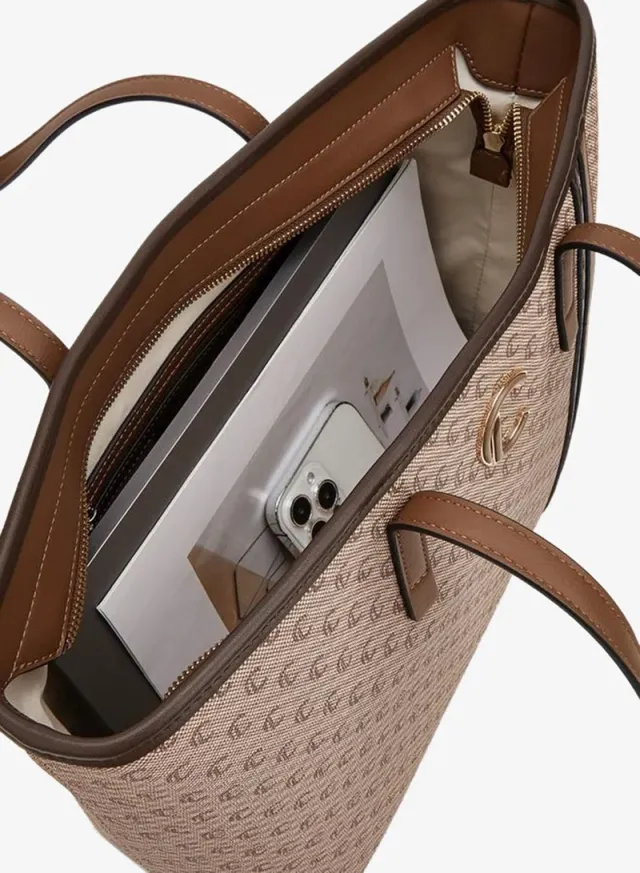 Monogram Print Tote Bag With Zip Closure – صورة 7