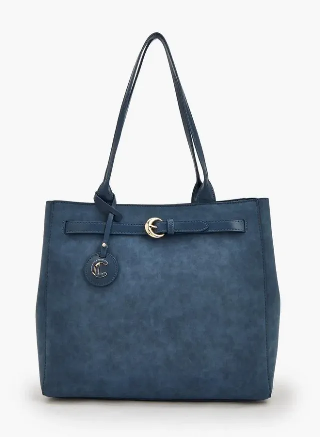 Suede Tote Bag With Zip Closure