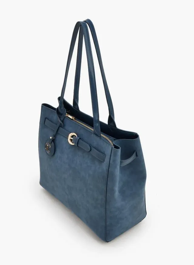 Suede Tote Bag With Zip Closure – صورة 5