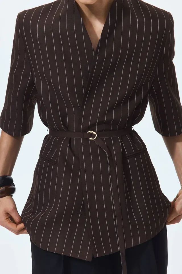 Short-sleeved linen-blend blazer – image 3