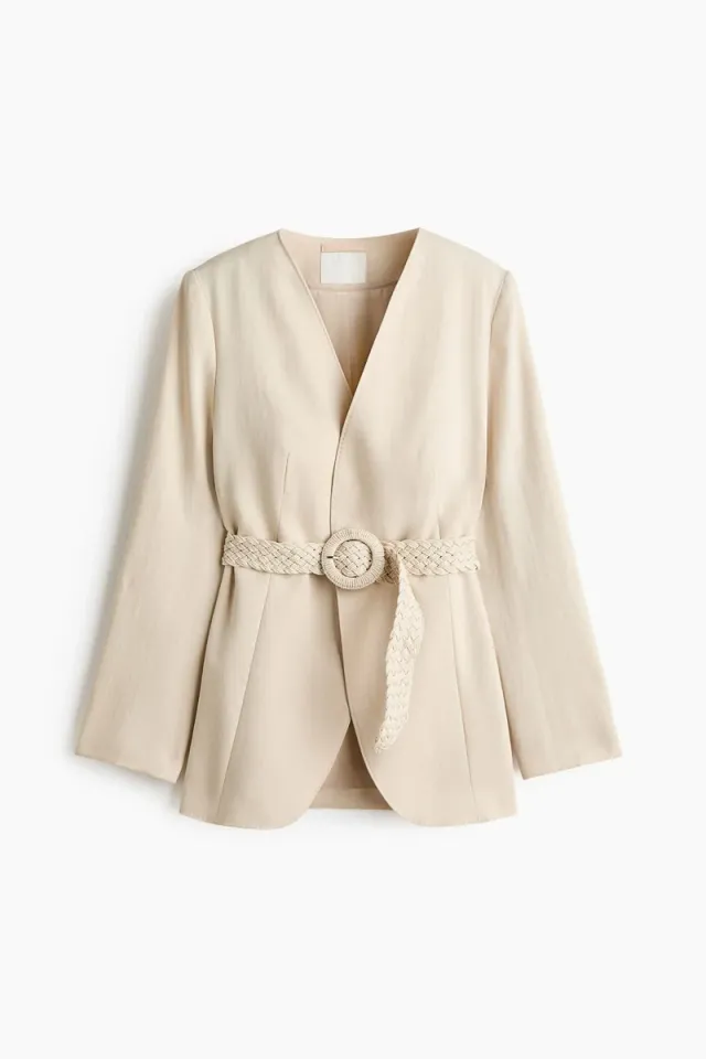 Belted lapelless blazer – image 5