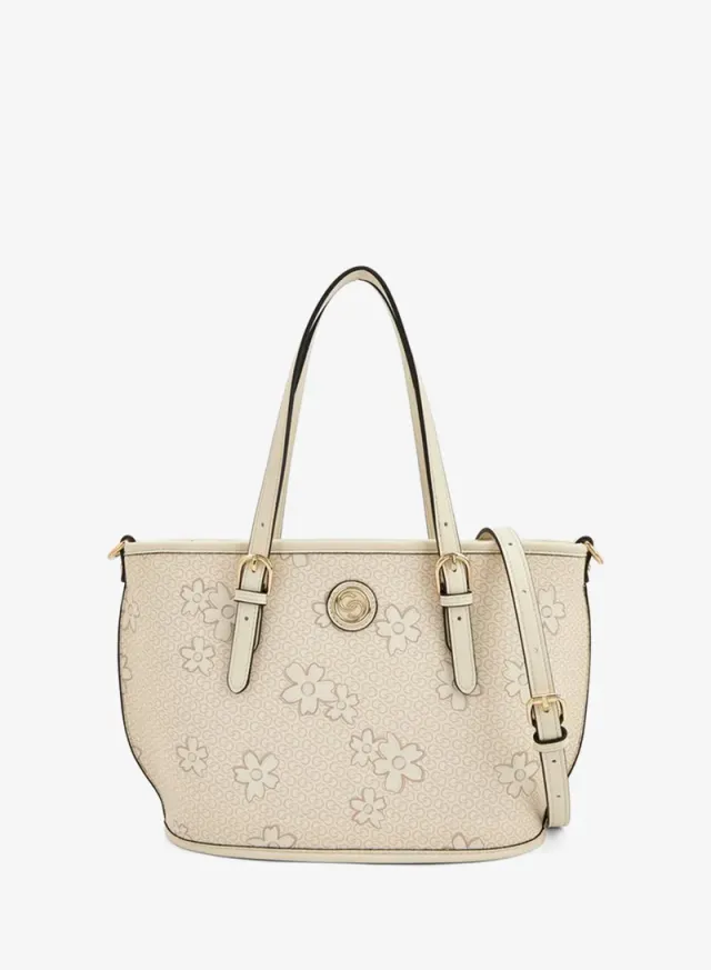 Floral Print Tote Bag With Zip Closure