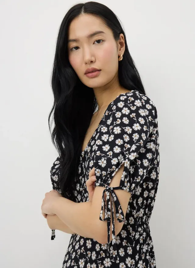 Black Ditsy Floral Midi Tea Dress – image 2