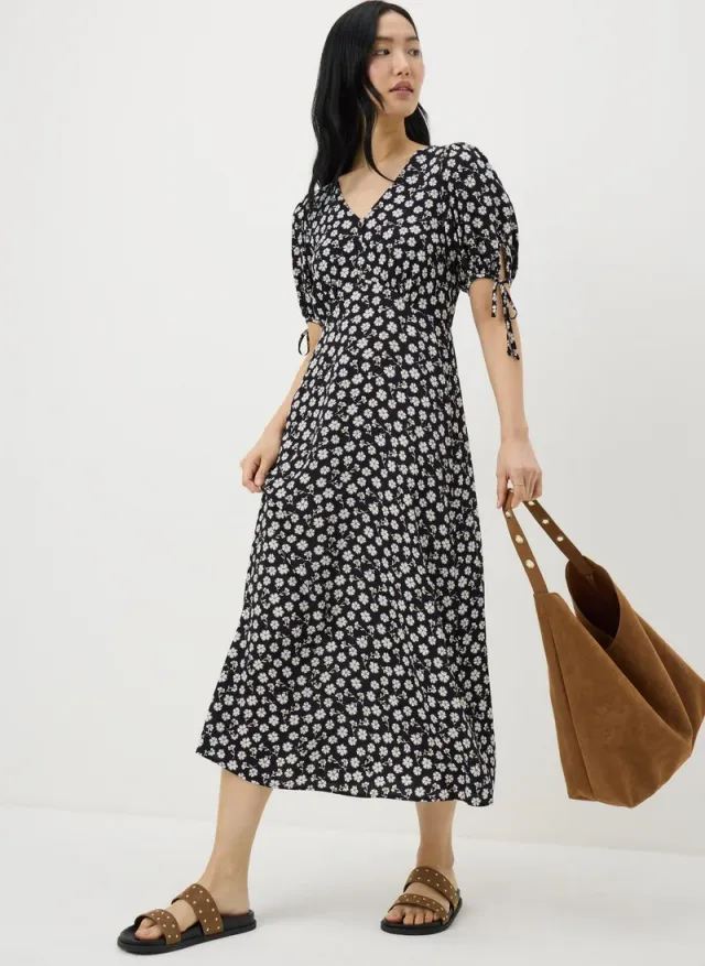 Black Ditsy Floral Midi Tea Dress – image 3