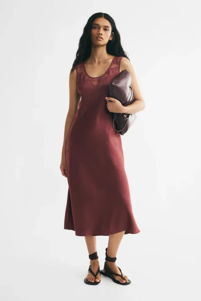 Lace-inset satin dress