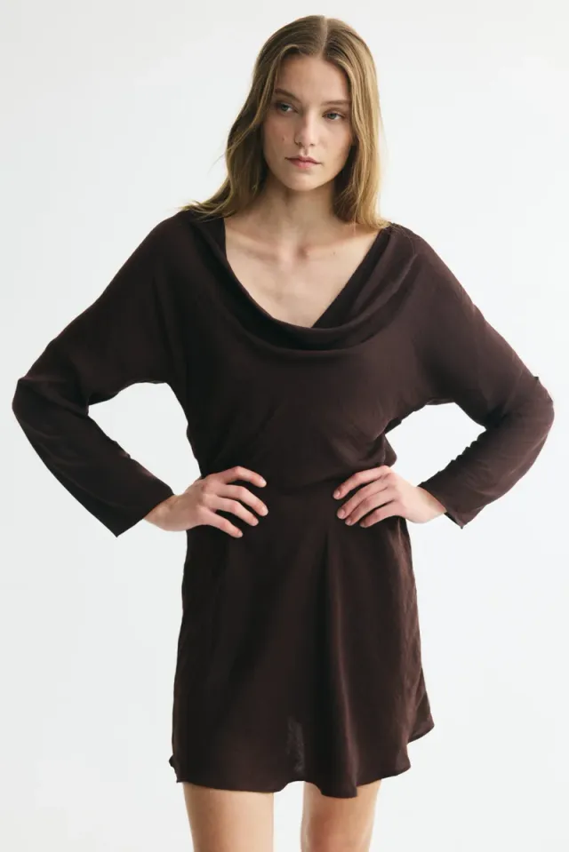 Flared-skirt cowl-neck dress