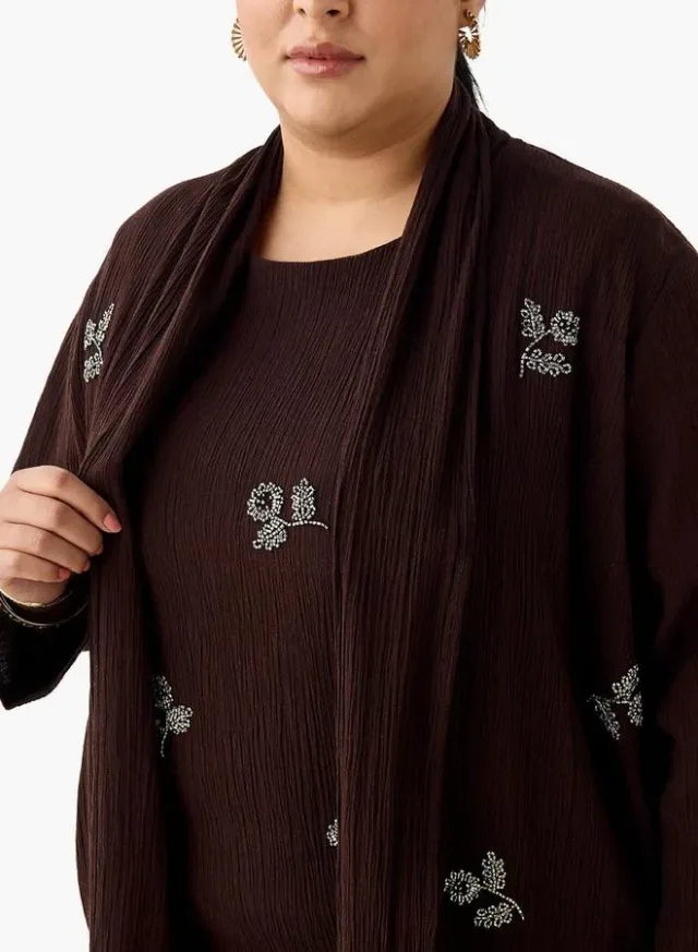 Ulla Popken Relaxed Fit Linen Blend Longline Shrug with Embellishments – صورة 7
