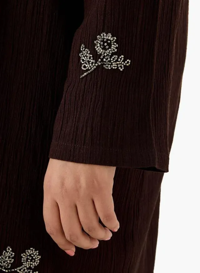 Ulla Popken Relaxed Fit Linen Blend Longline Shrug with Embellishments – صورة 8