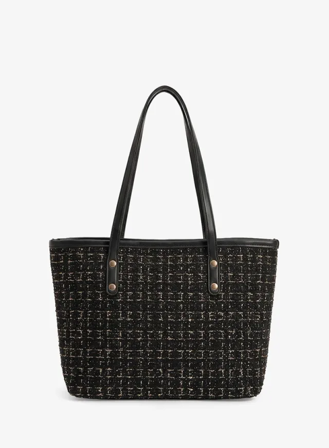 Black Tweed Tote Bag With Tweed Pouch Insert – image 2