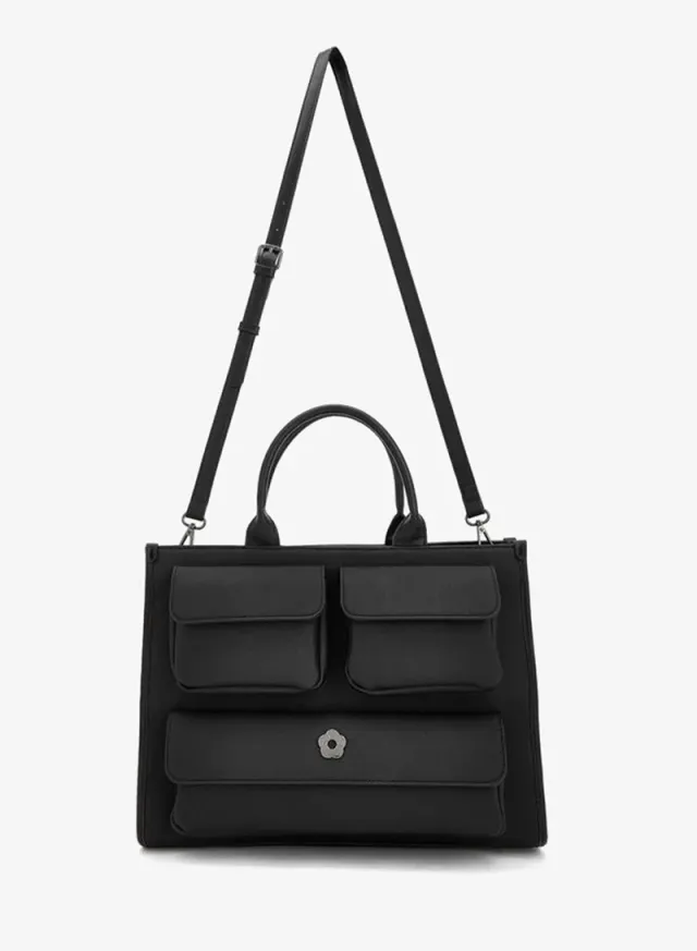 Solid Tote Bag With Zip Closure – صورة 2